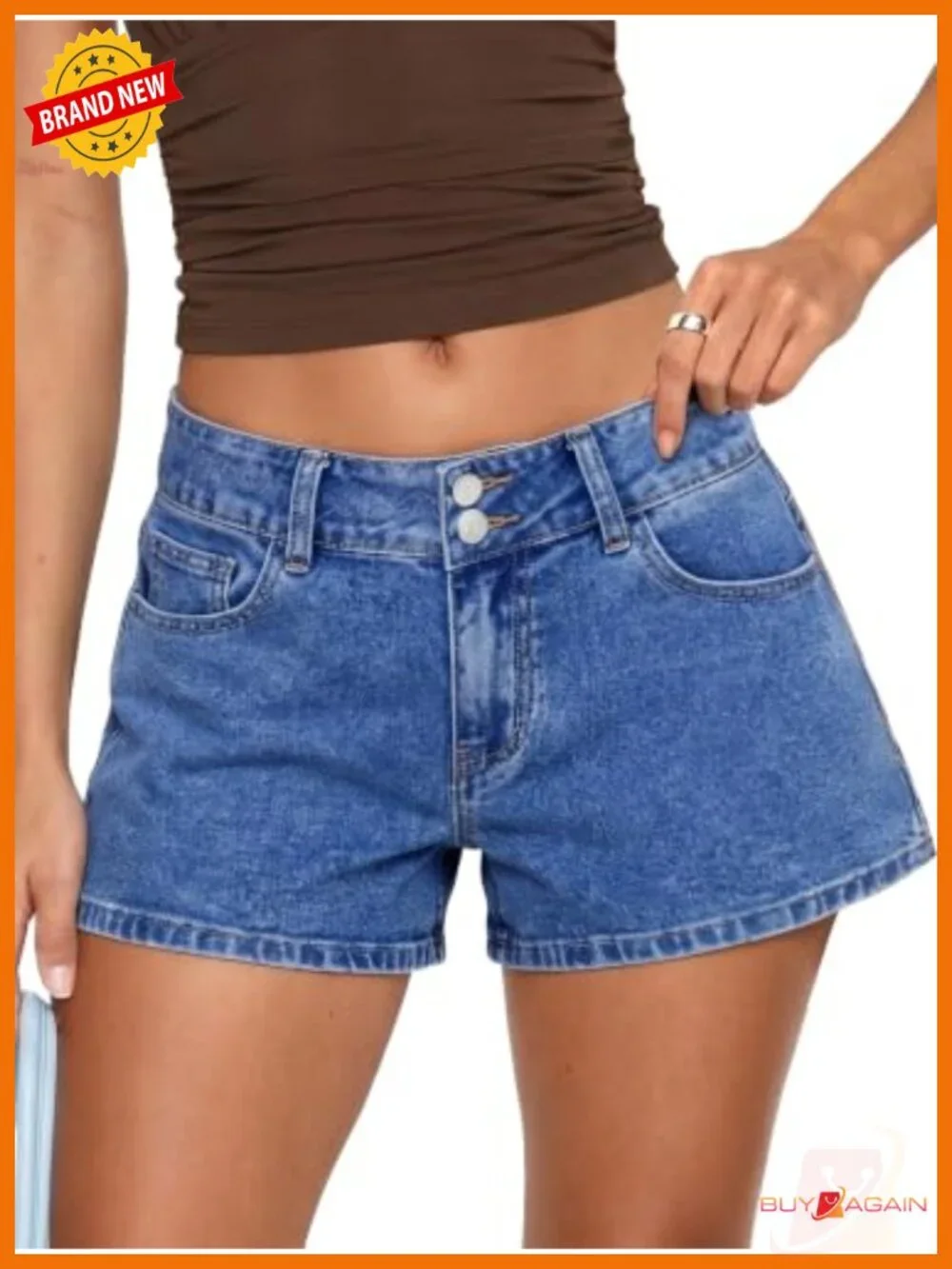 Womens Baggy Denim Shorts Stretchy A-Line Wide Leg with Pockets